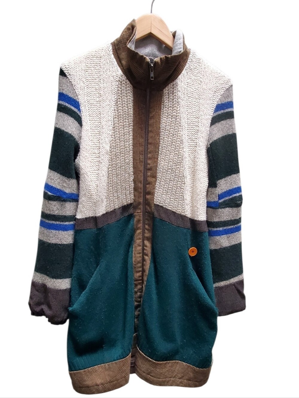 Preloved x Anthropologie Upcycled Patchwork Knit Sweater Coat Jacket Zip Up